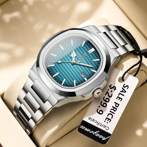 Imagen 1 del producto PAAZOMU, Reloj militar de lujo para hombre, Reloj cuadrado resistente al agua con fecha luminosa y semana, Reloj de cuarzo de acero inoxidable para hombre, Reloj