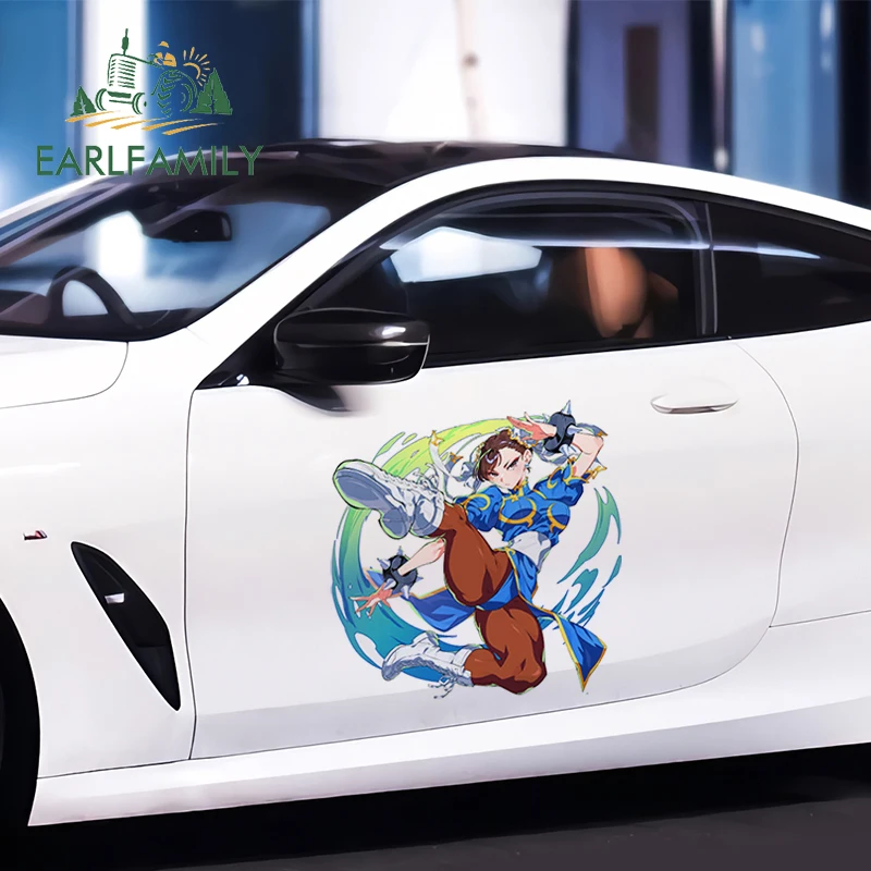 EARLFAMILY 43cm for Chunli Fighter Big Car Stickers Cool Personality Anime Windshield JDM Decals Car Door Decoration DIY