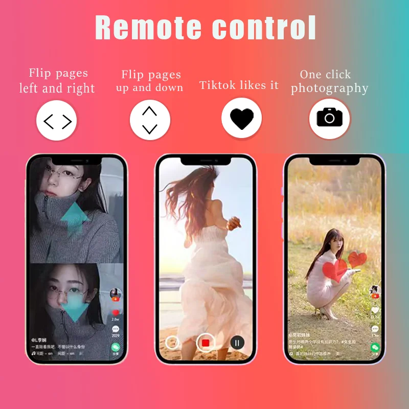 2.4G Tiktok remote control can like page turning and take photos/press key to customize any position on the screen