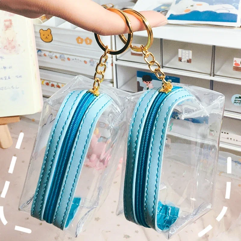 PVC Waterproof Mini Coin Storage Bag Lipstick Key Earphone Organizer Cartoon Clear Coin Purse Pouch with Keyring Cute Wallet