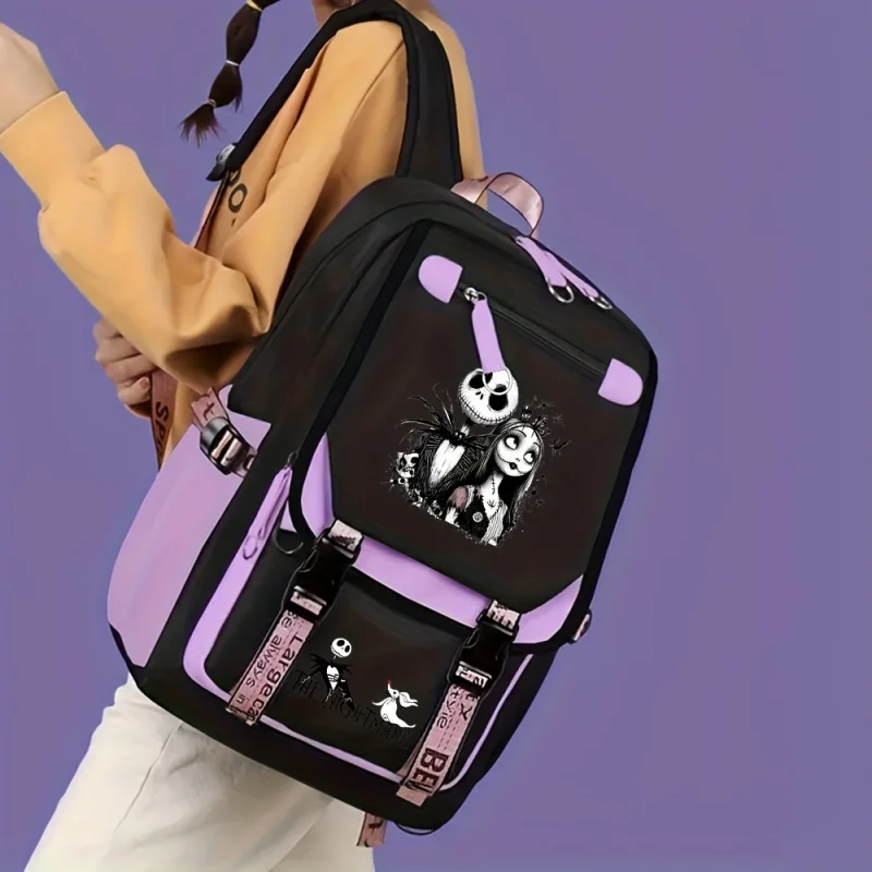 크리스마스의 악몽 잭 스켈링턴 백팩 - 공식 팀에서 영감을 받은 조절 가능한 어깨끈이 있는 학교 백팩, L