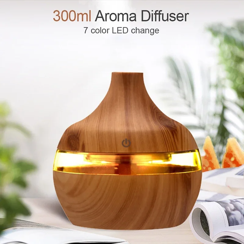 300ml umidificador de ar difusor de óleo essencial usb ultra-sônico grão de madeira umidificadores escritório portátil mini purificador difusor ml