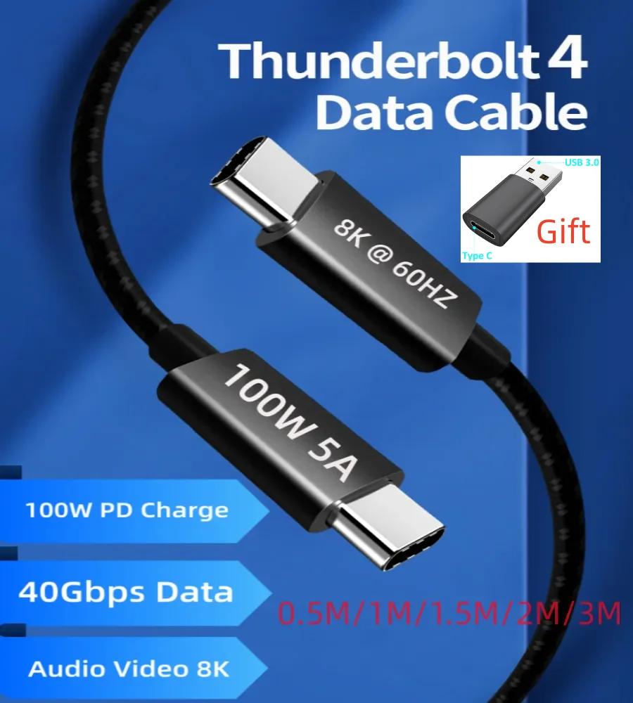 Thunderbolt4 USB Type C Cable 40Gbps Data Transfer PD100W Fast Charging 8K@60Hz Display Compatible With Thunderbolt3 for MacBook