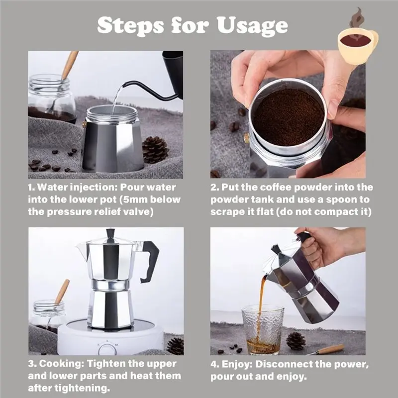 Moka Pot 300Ml Coffee Maker Mocha Pot Aluminum Material Espresso Machine Coffee Pot-A54Q