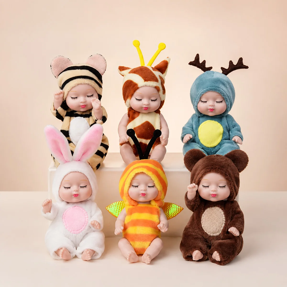 1/6PCS Cute Animal Costume Baby Dolls Fashion Mini Sleeping Dolls Colorful Character Design Playtime Toy Holiday Surprise Gift