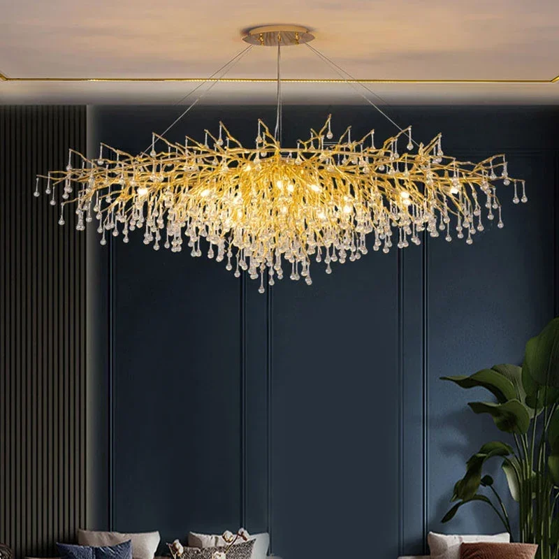 

Modern Crystal Chandelier Luxury Golden Branch Crystal Chandelier Living Room Hotel Lobby Island Decoration Light