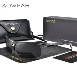 AOWEAR Aluminum Outdoor Luxury Sunglasses Men Polarized Sport Style Rimless Sun Glasses Man HD UV400 Driving Goggles Eyewear