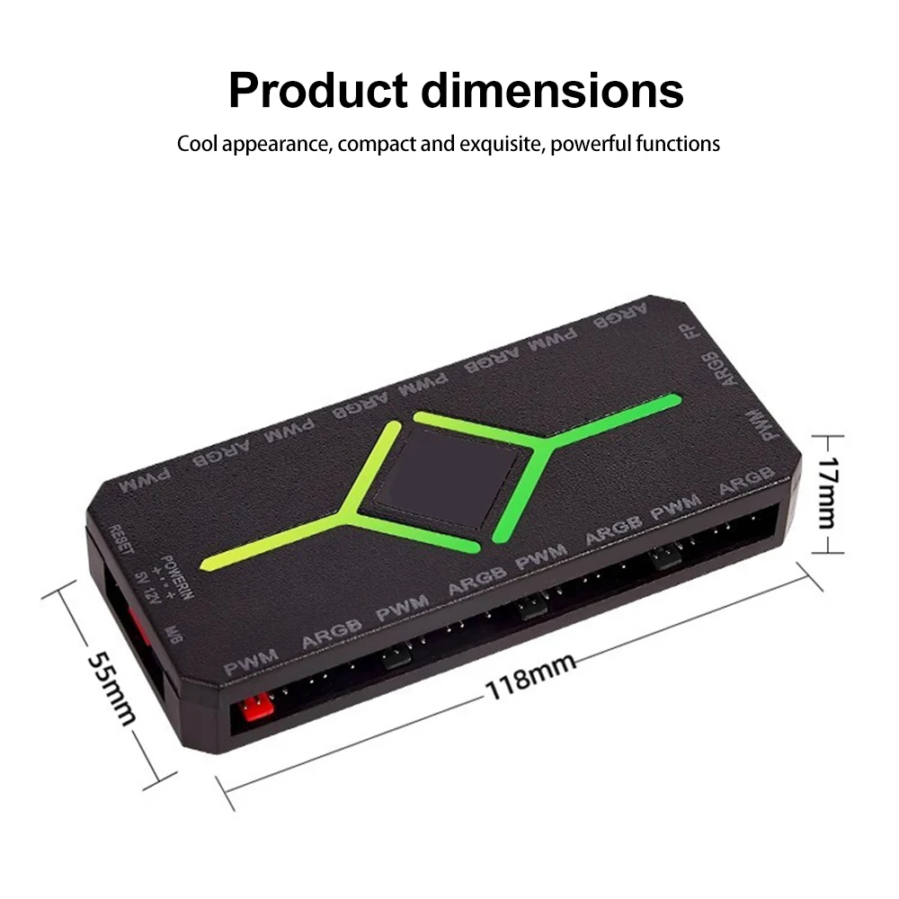 Hub wentylatorów chłodzących 3 w 1 5V 3-pin ARGB, hub PWM 4-pin z mocowaniem magnetycznym, hub PWM 1 do 9 portów do wentylatorów obudowy komputera PC — zdjęcie produktu 6