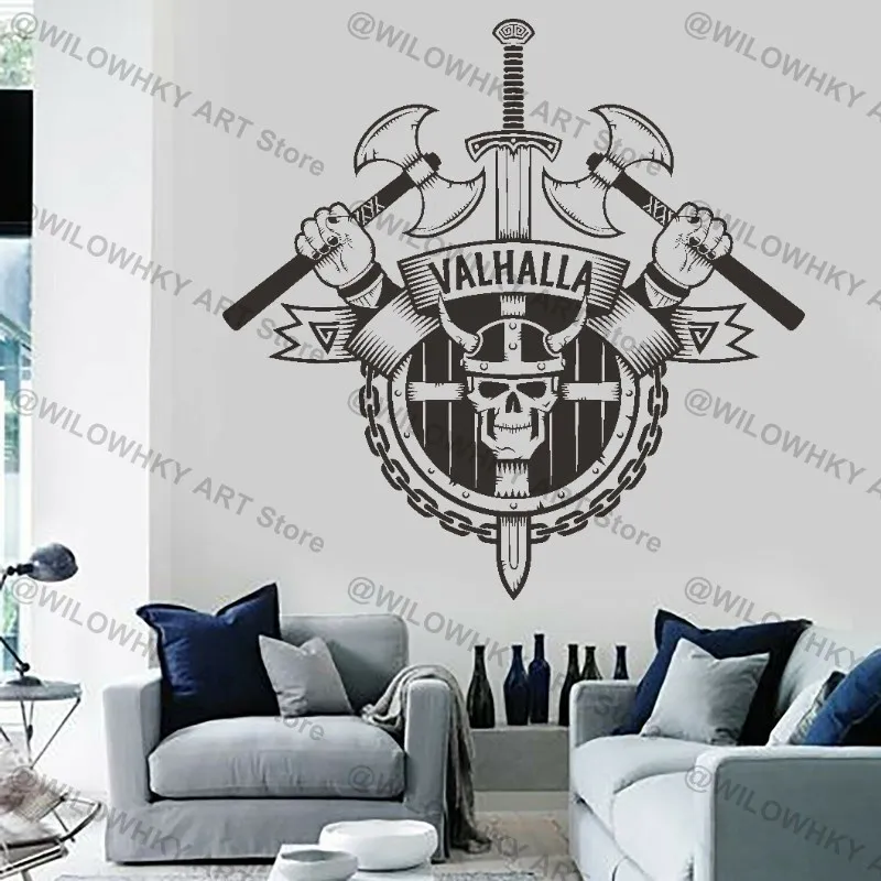 Viking Wall Sticker Norse Mythology Warrior Pirate Weapon Shield Nordic Style Bedroom Door Glass Home Decor Vinyl Decal Gift  W1