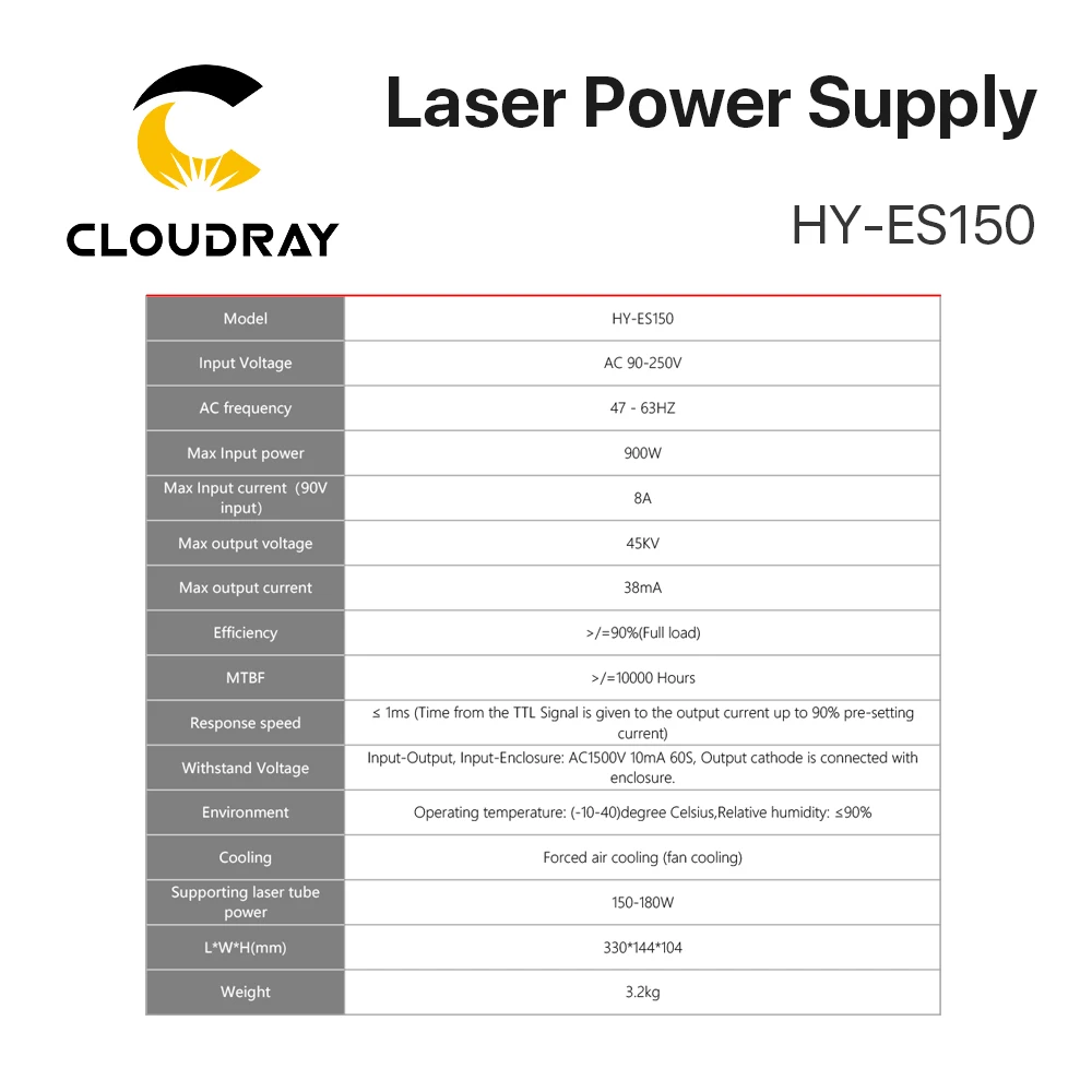 Imagem -03 - Cloudray 150180w Fonte de Alimentação do Laser do Co2 para a Série da Máquina de Corte Hy-es150 Es150 es da Gravura do Laser do Co2