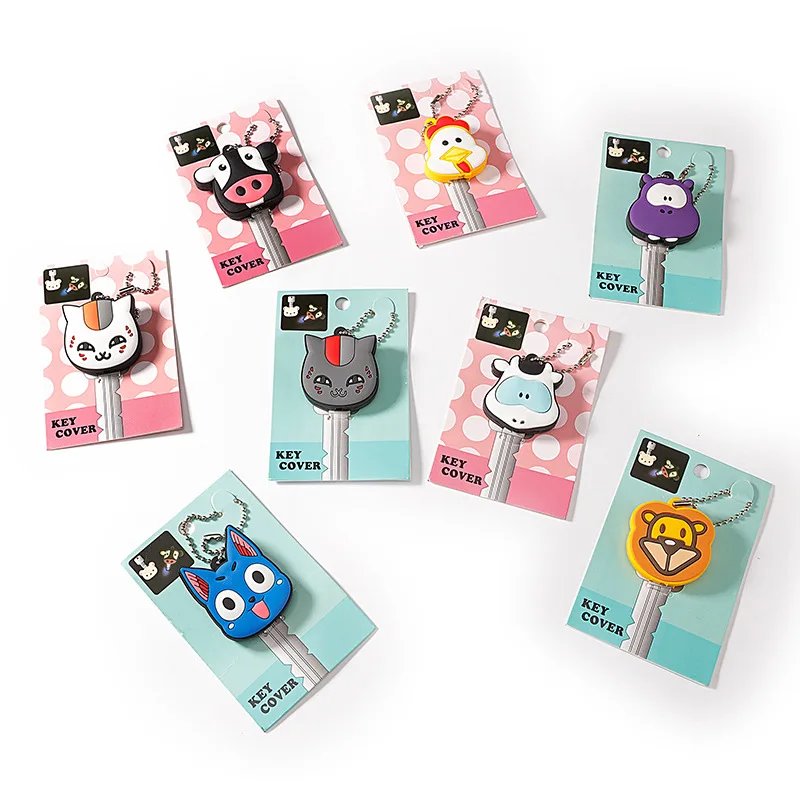 

Creative LED Light PVC Silicone Key Ring Cap Head Cover Keychain Case Shell Animals Shape Key Dust Shell Holder Key Chain