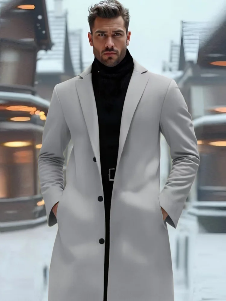 

American Style New Men's Spring and Autumn Casual Fashion Elegant Trench Coat Solid Color Single-Breasted Coat Trench Coat