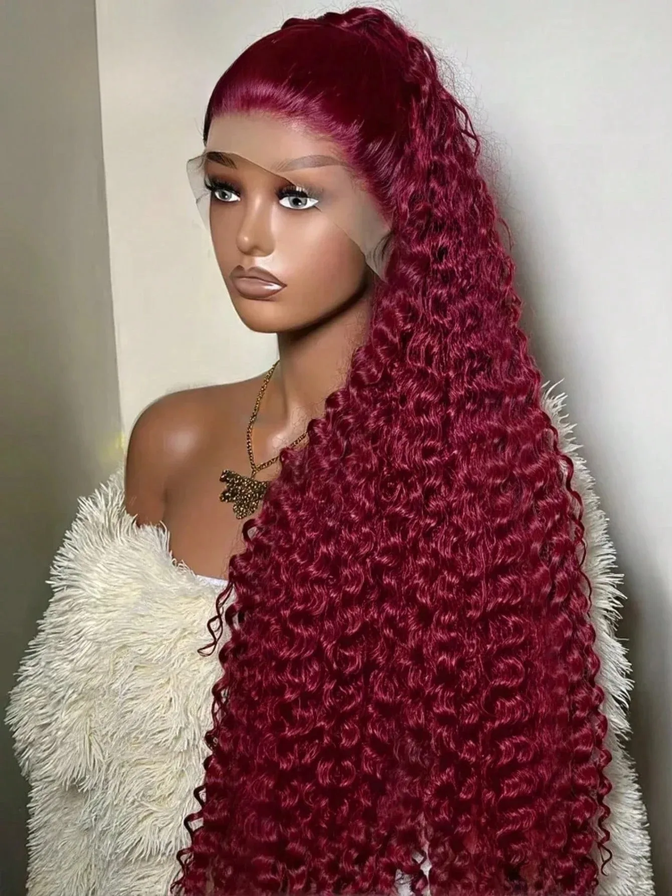 

99J Burgundy Red Curly Lace Front Wig 13x4 HD Loose Deep Wave Frontal Wigs Glueless Pre Plucked Synthetic Cosplay Ready To Wear