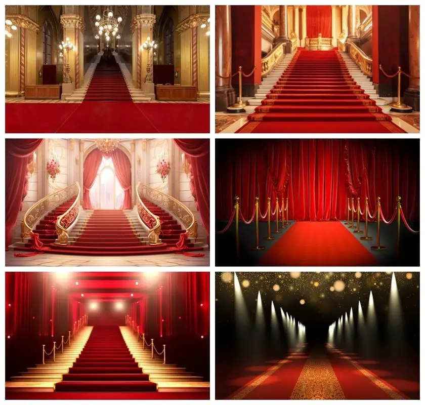 Laeacco Red Carpet Background Palace Gorgeous European Hall Graduation Prom Party Bridal Shower Portrait Photography Backdrop