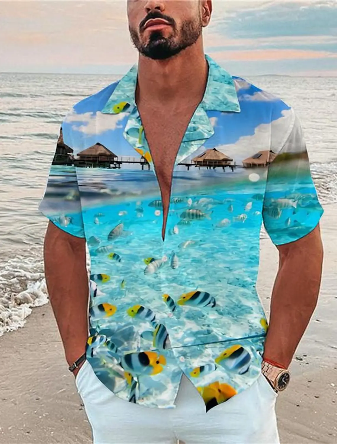 Men's Shirt Marine animals 3D Print Men's Clothing Oversized Summer Casual  Travel Hawaii Beach Hawaiian Harajuku Holiday Shirt