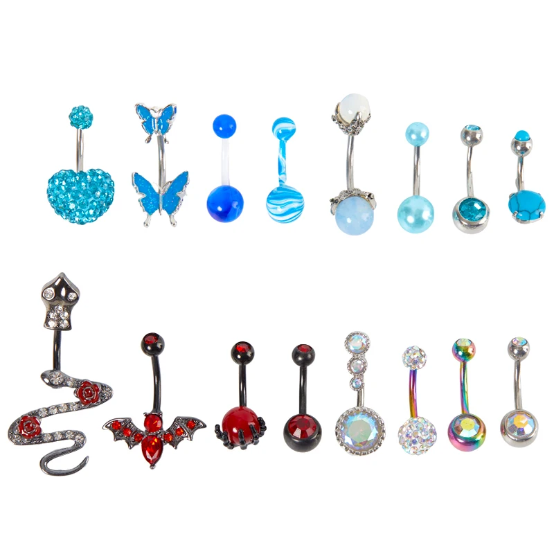 4PCS/Set Crystal Navel Ring Combination Belly Button Piercing Set Color For Simple Piercing Jewelry Women Gift Jewery Decoration