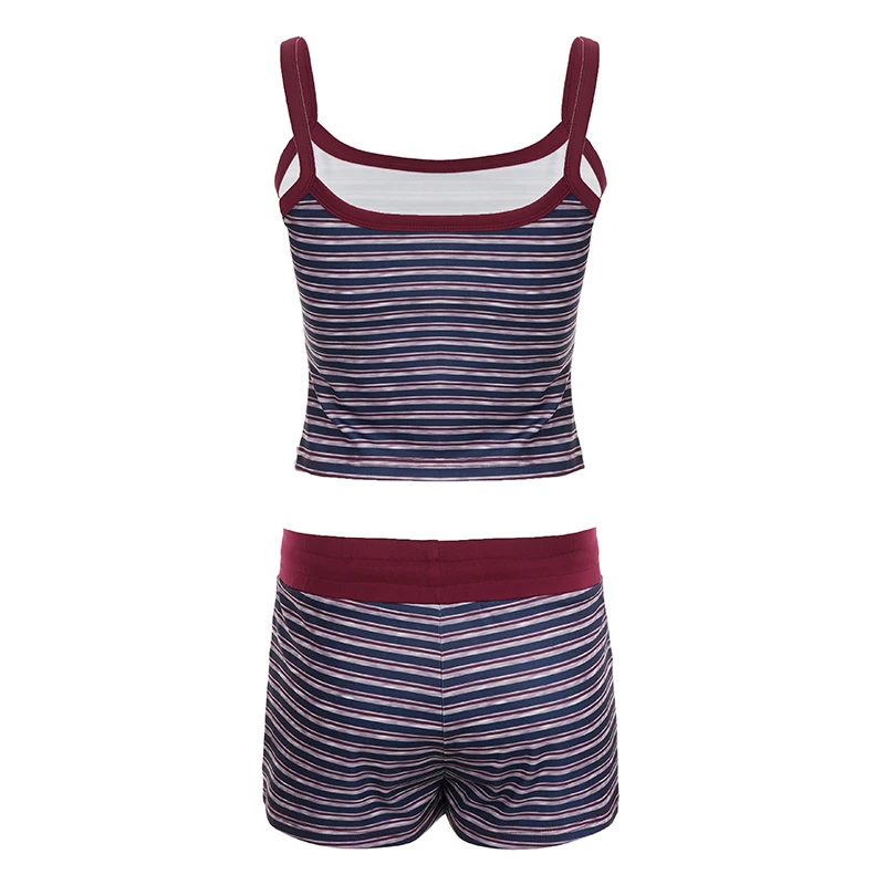 عادية التباين اللون مخطط السراويل مجموعات النساء Homewear سليم 2 قطعة مجموعات مائل الرقبة أكمام Csmis القمم منخفضة الخصر السراويل