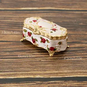 Kreatives Metall Europäischer Vintage-Schmuckschatulle, kleine rote Weißgoldblume, High-End-Pink-Schmuck-Aufbewahrungsbox, Baumwolle Baumwolle 11 Hauptverkäufe Goldener Jahrgang - №11