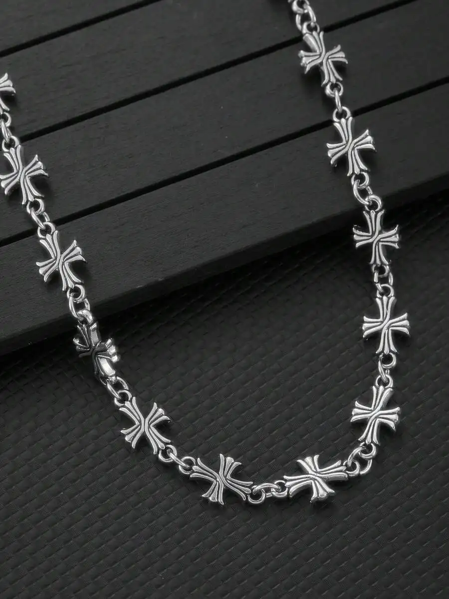 

Punk Style Cross Chain Necklace And Bracelet Set For Adults Unisex