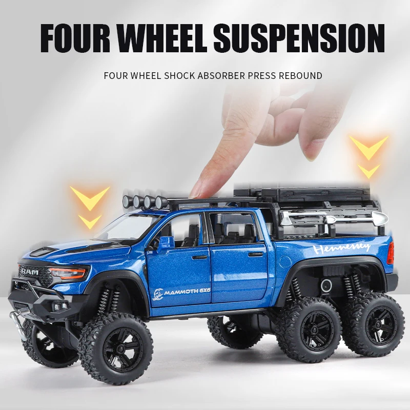 1:32 Skala Dodge Ram TRX 6X6 Alloy Suv Car Premium Model Diecast Metal Symulowany Dźwięk Światło Pociągnij Zabawka Dziecięca Samochód Prezent Jeden Piec