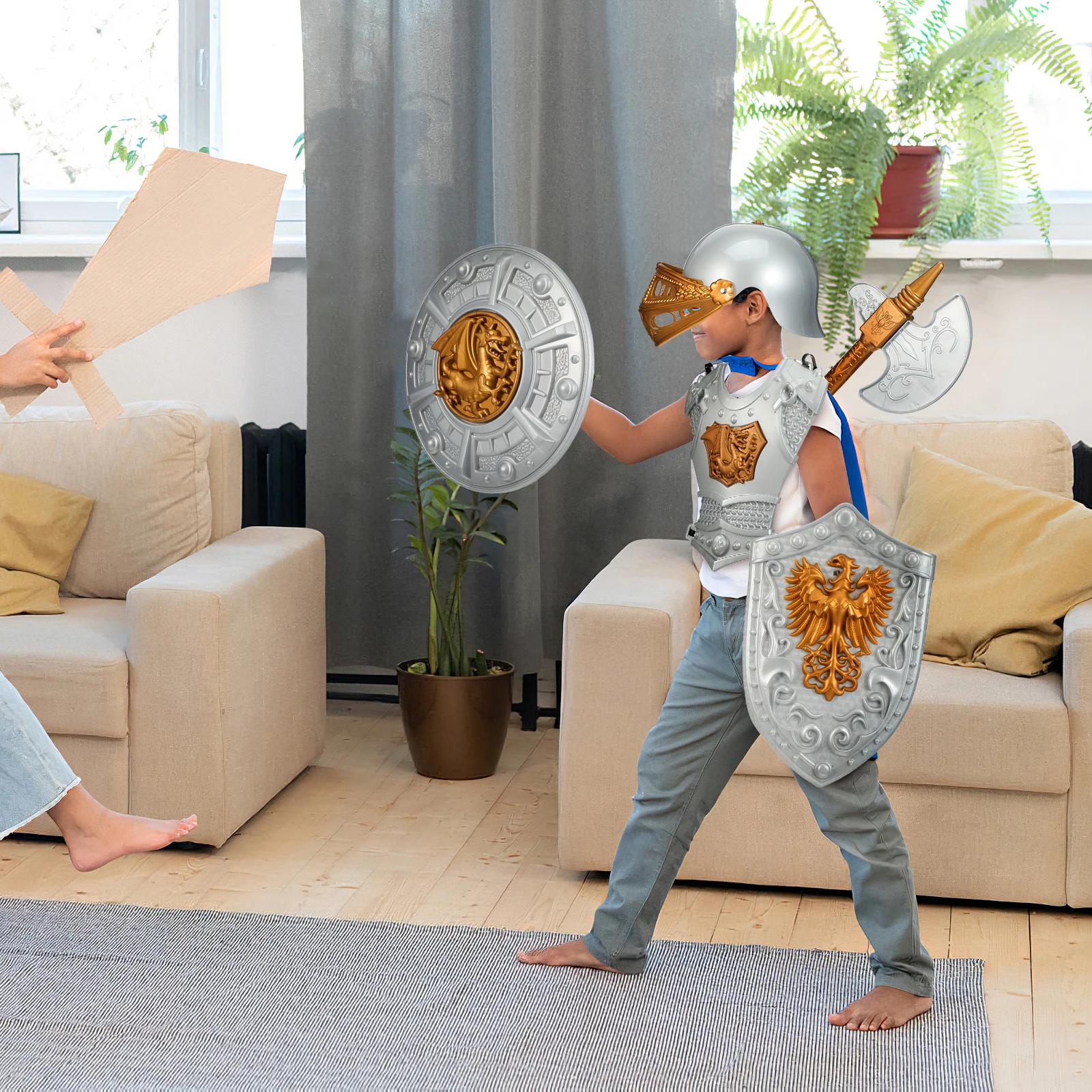 1 مجموعة 1 مجموعة الاطفال فارس طقم ملابس مع السيف للبنين تأثيري هالوين حفلة لعب الأدوار متسابق ملابس الأطفال درع مجموعة #5