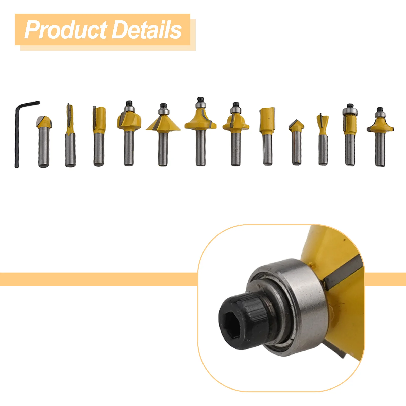 

Professional Yellow Woodworking Milling Cutter Set for Engraving Machine Trimming 8MM Handle Industrial Quality