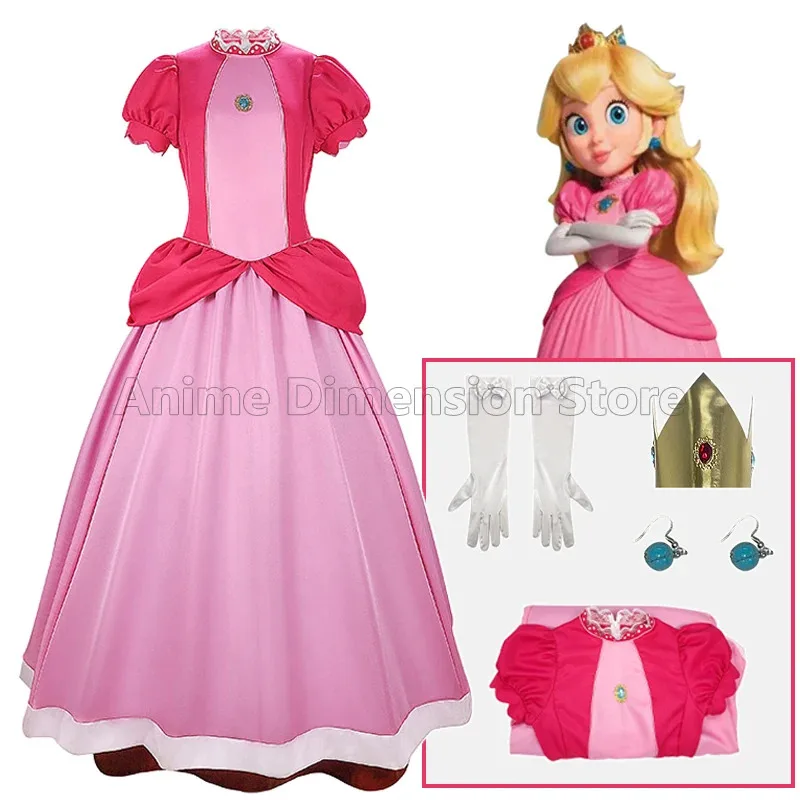 Juego princesa Peach Cosplay disfraces vestido rosa uniforme Halloween carnaval traje para mujeres niñas