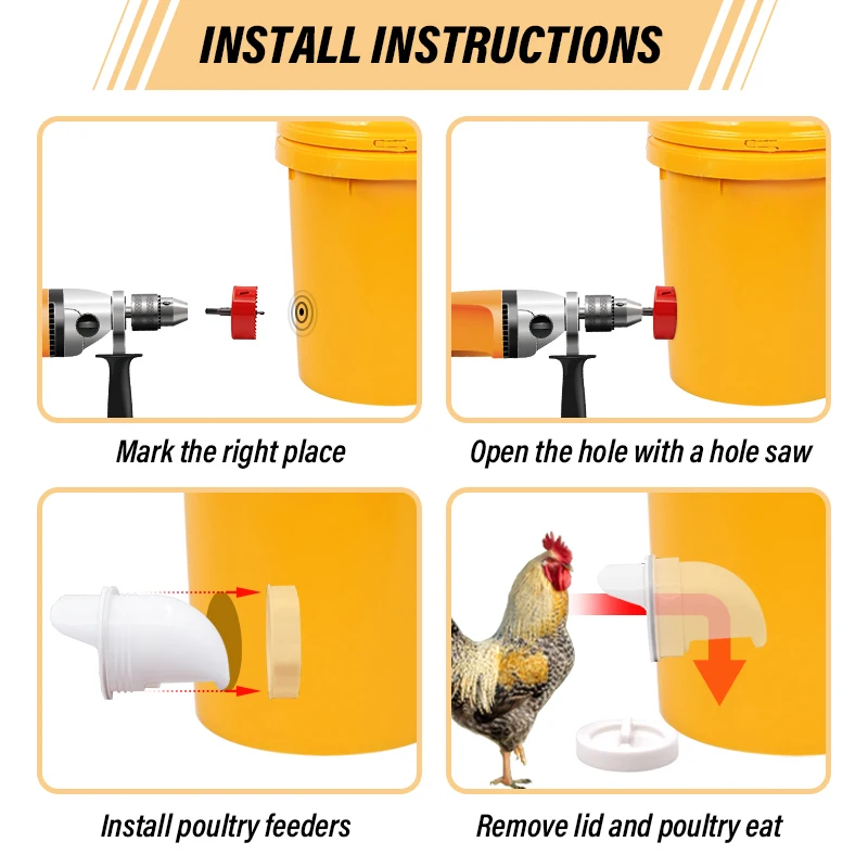 Automatic Gravity Chicken Duck Feeder Kit Rainproof Poultry Feeder For Feed Buckets Barrels Drums Troughs Reduce Spillage Mess