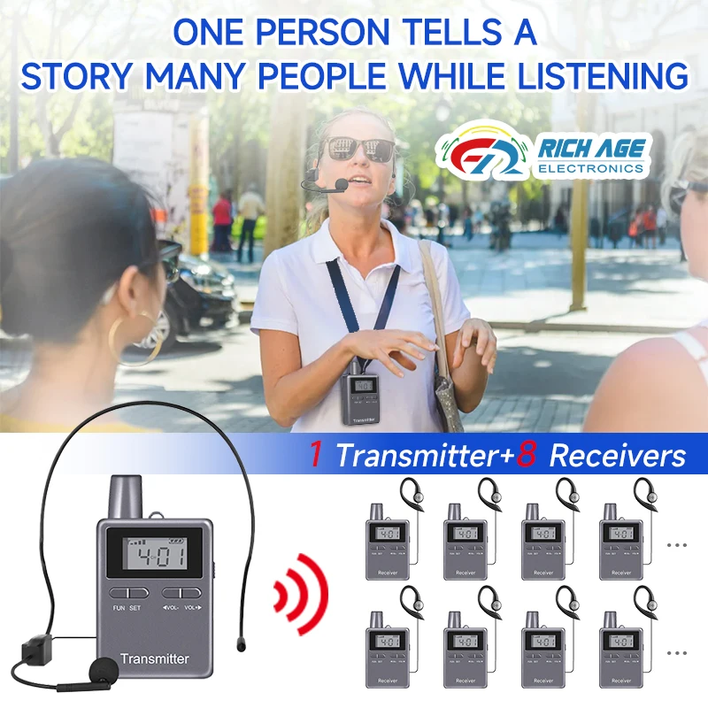 

RICH AGE 2.4G Wireless Tour Guide System Transmitter Receivers For Church Translation Excursion Factory Training Cycling Tour