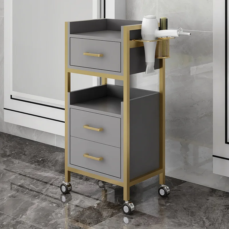

Mobile High-quality Hair Salon Styling Beauty Portable Trolley Tool Car Hair White and Gold Salon Trolley
