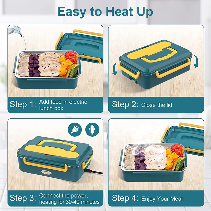 المحمولة الكهربائية علبة طعام للتسخين 1200 مللي وعاء العشاء كبير بدون ماء سريع كوك مانعة للتسرب سريعة الأرز وجبات الحساء للطلاب