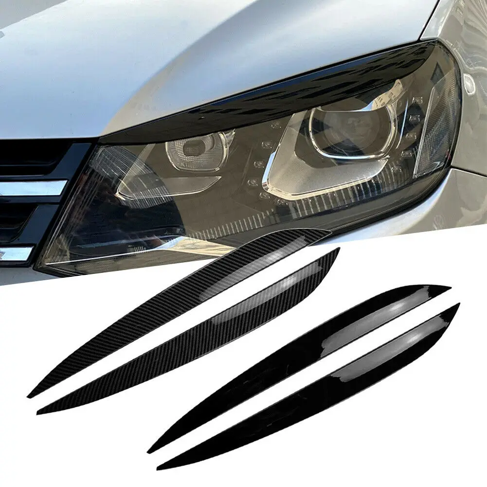 

2pcs Headlight Eyebrow Headlamp Eyelid Cover Trim For Volkswagen VW Touareg 2010 - 2018 ABS Car Styling Carbon Fiber Look