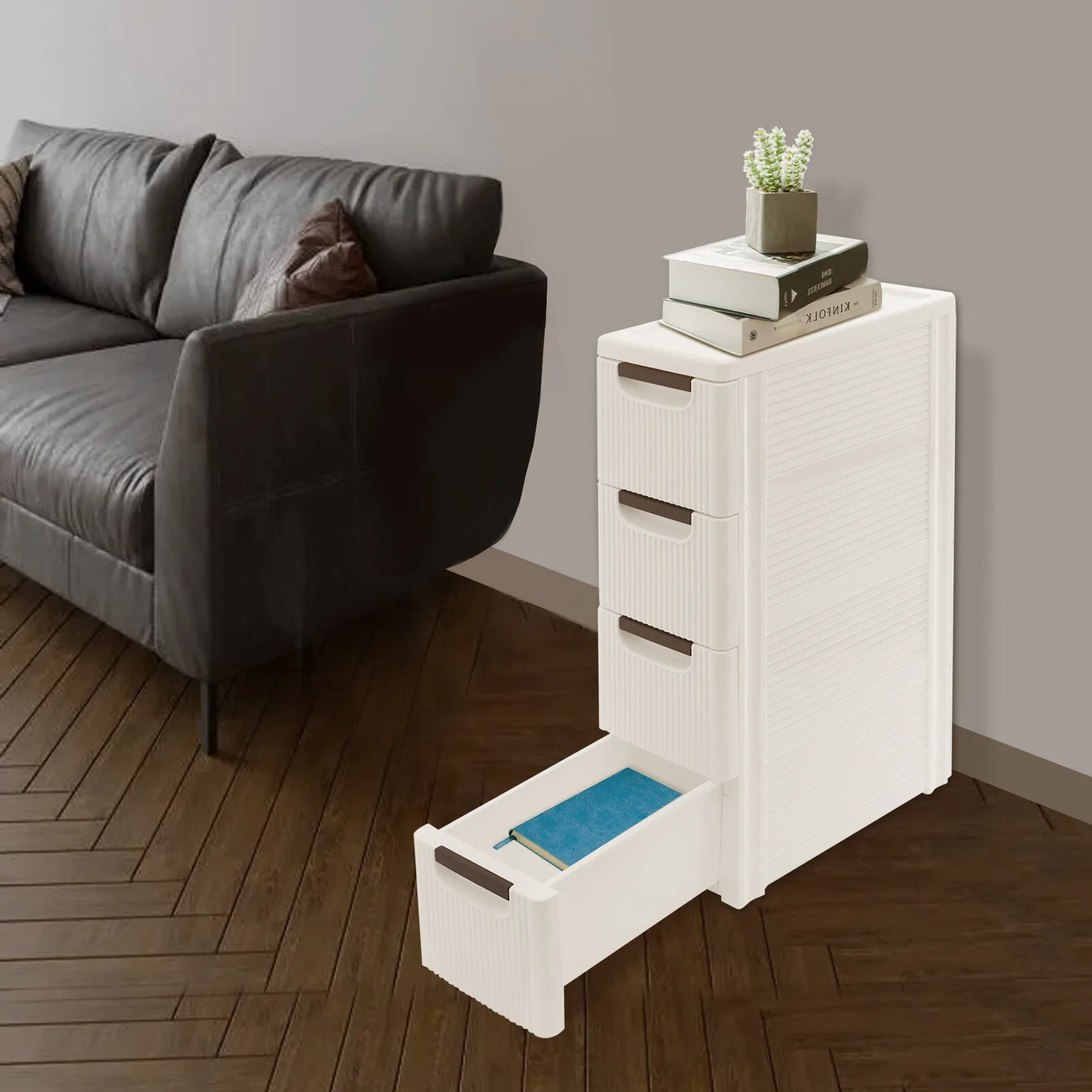 

4 Drawers Storage Cart,Narrow Plastic Dresser,Rolling Organizer Cart for Office