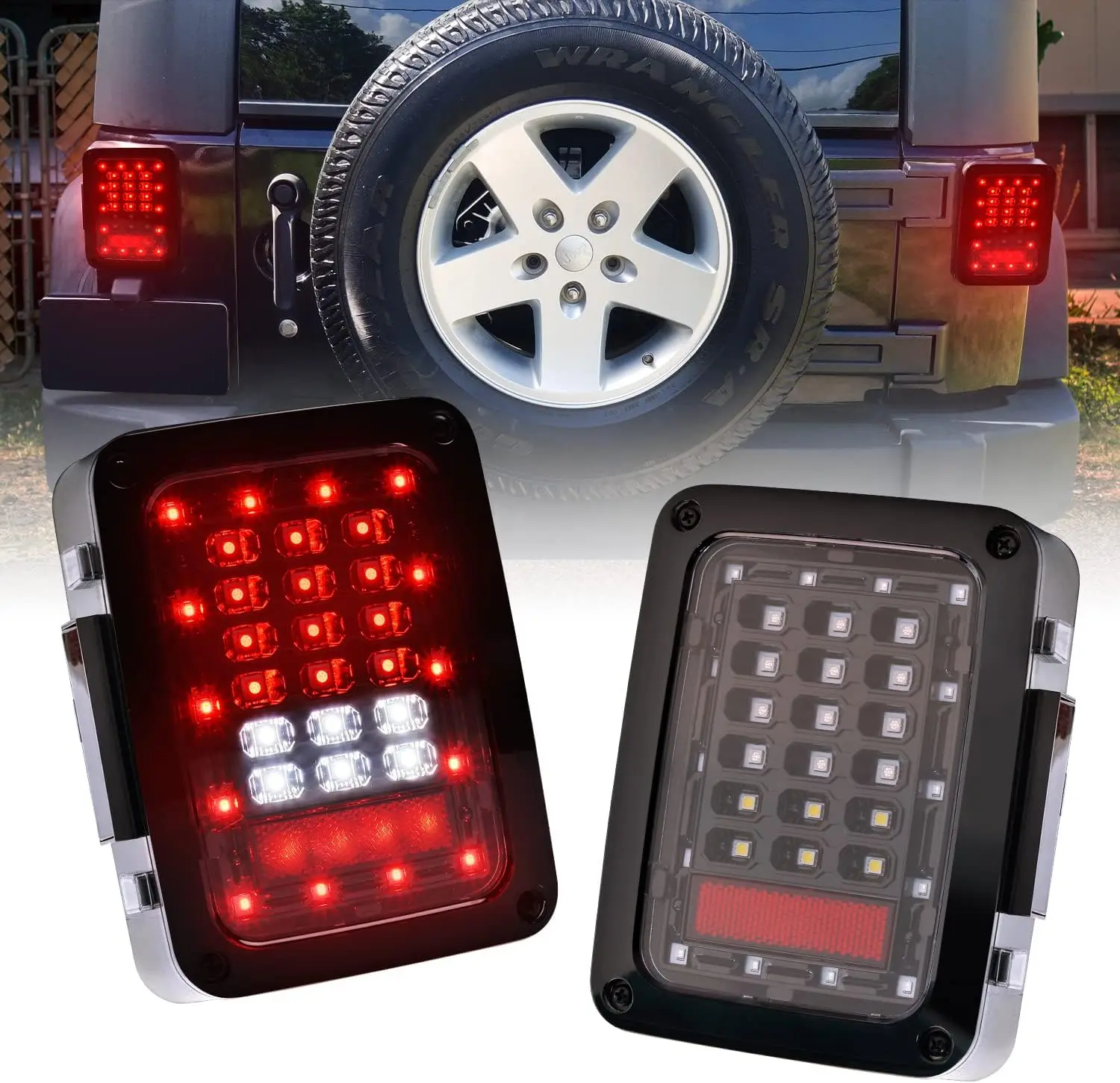Pop JK Tail Light LED Red Running Stop Brake Turn Signals Light Taillight For 2007-2018 Wrangler JK JKU White Reverse Back Up L