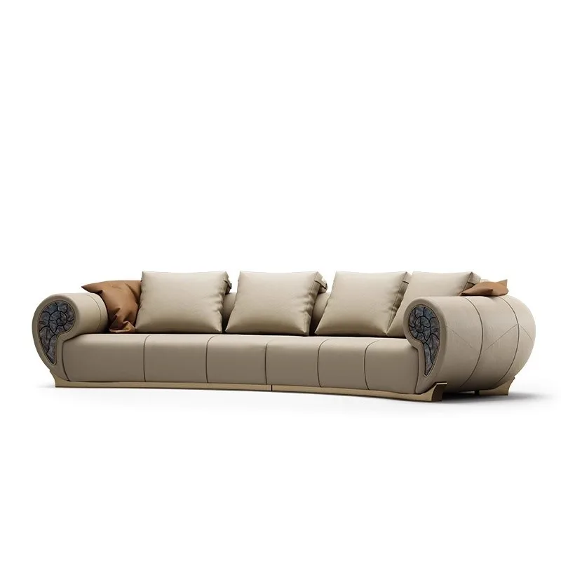 Modern simple conch sofa manor villa sofa large apartment living room high-end luxury stone curved all-leather sofa