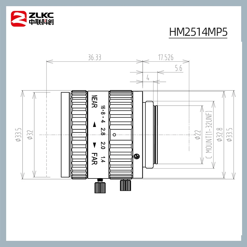 ZLKC 25mm Lens F1.4 Large Aperutre C-mount Lens 5MP Low Distortion 2/3'' Machine Vision for Industrial Cameras