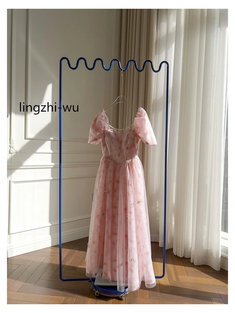 Lingzhi-Wu-luxury dress for women French design elegant cute good quality for birthday party, pink