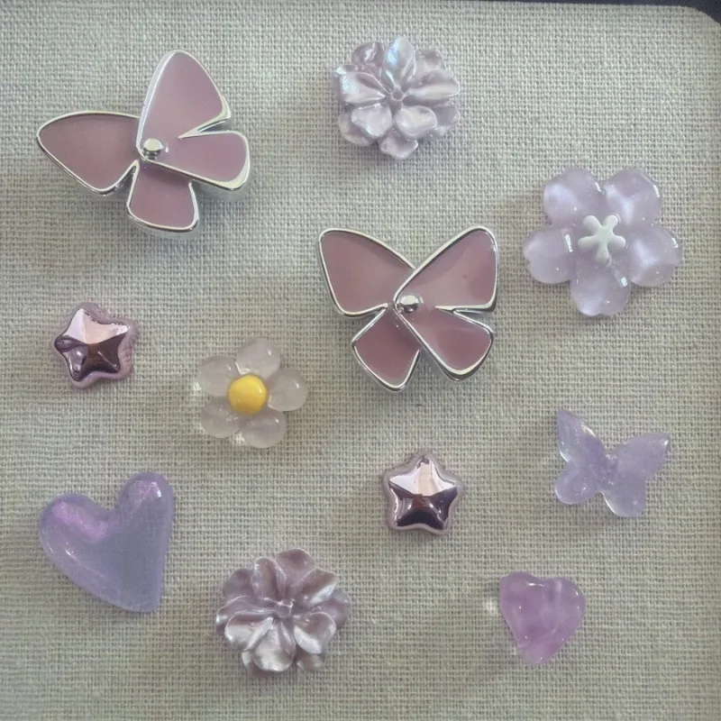 Purple Series Shoe Charms Transparent Hole Design Shoe Buckle Butterfly Gardenia Flower Detachable Shoe Flower Designer Shoes