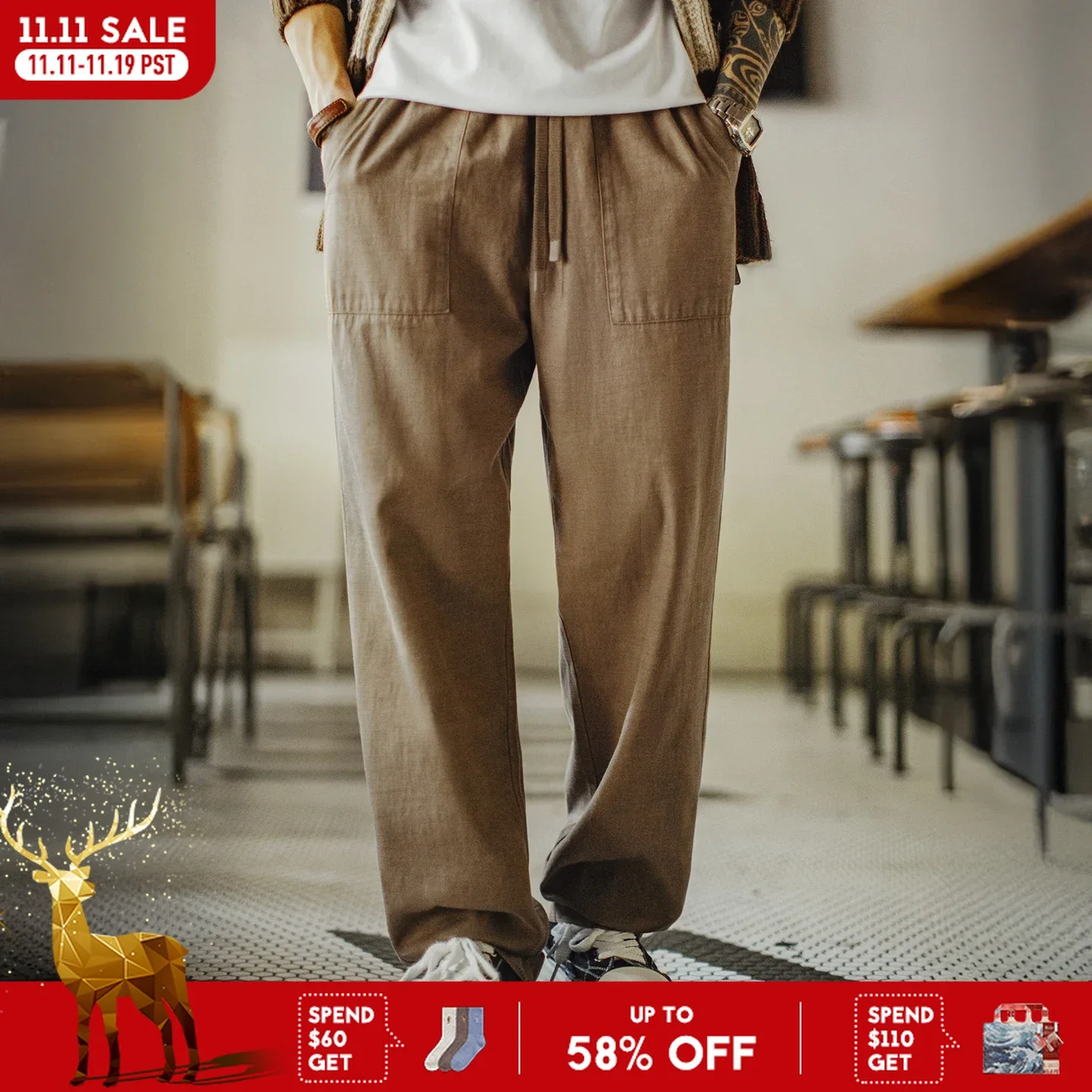 

Мужские повседневные брюки Maden, винтажные прямые брюки-карго свободного кроя с бахромой и эластичной резинкой на талии, мужские брюки Chill на весну и осень