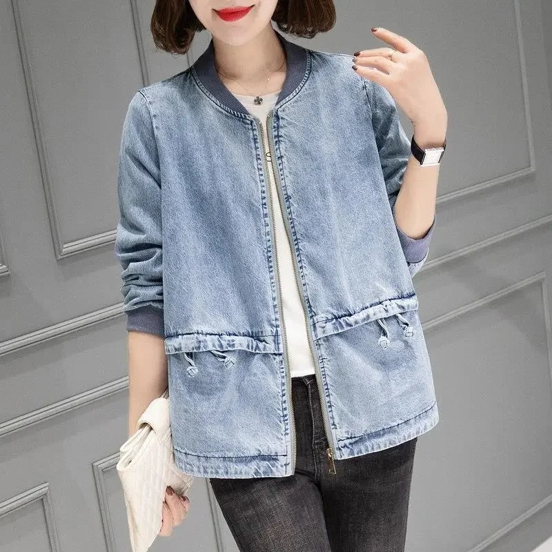 

2024 Women Denim Jacket Autumn New Korean Fashion Denim Coat Big Pocket Jacket Outwear Casual Top Jaqueta Feminina