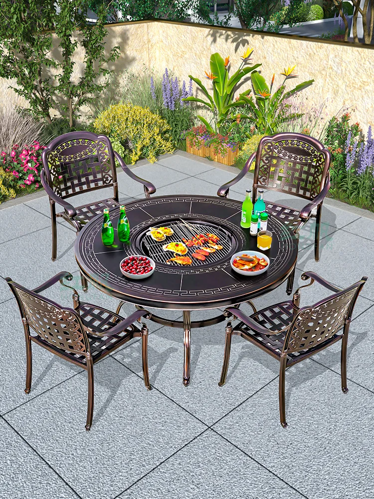 

Outdoor barbecue table and chair Electric grill carbon grill patio combination terrace garden European wrought iron furniture