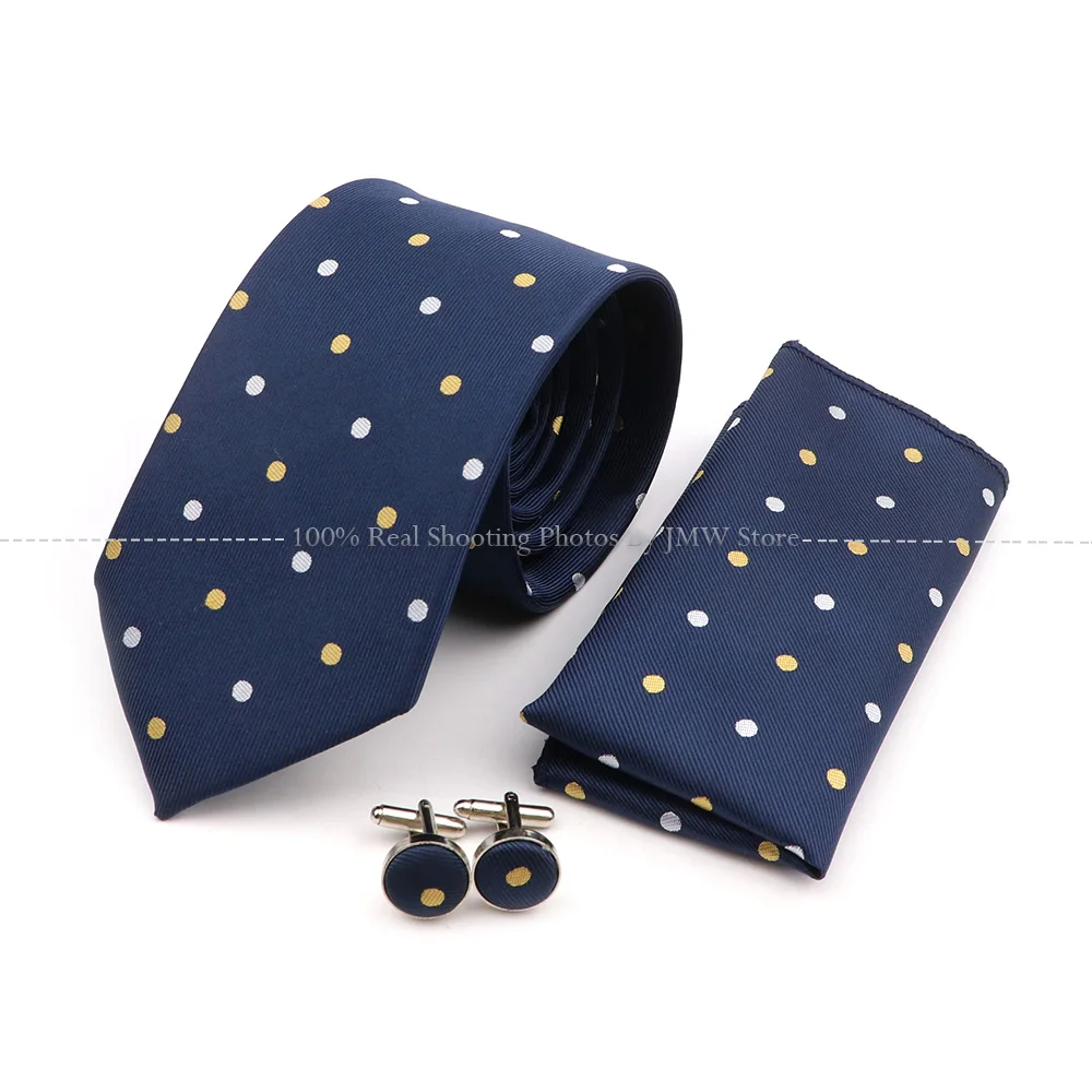 Men's Business Tie Pocket Square Cufflinks Set Plaid Striped NeckTie Ties For Men Formal Luxury Wedding High Quality Gravata