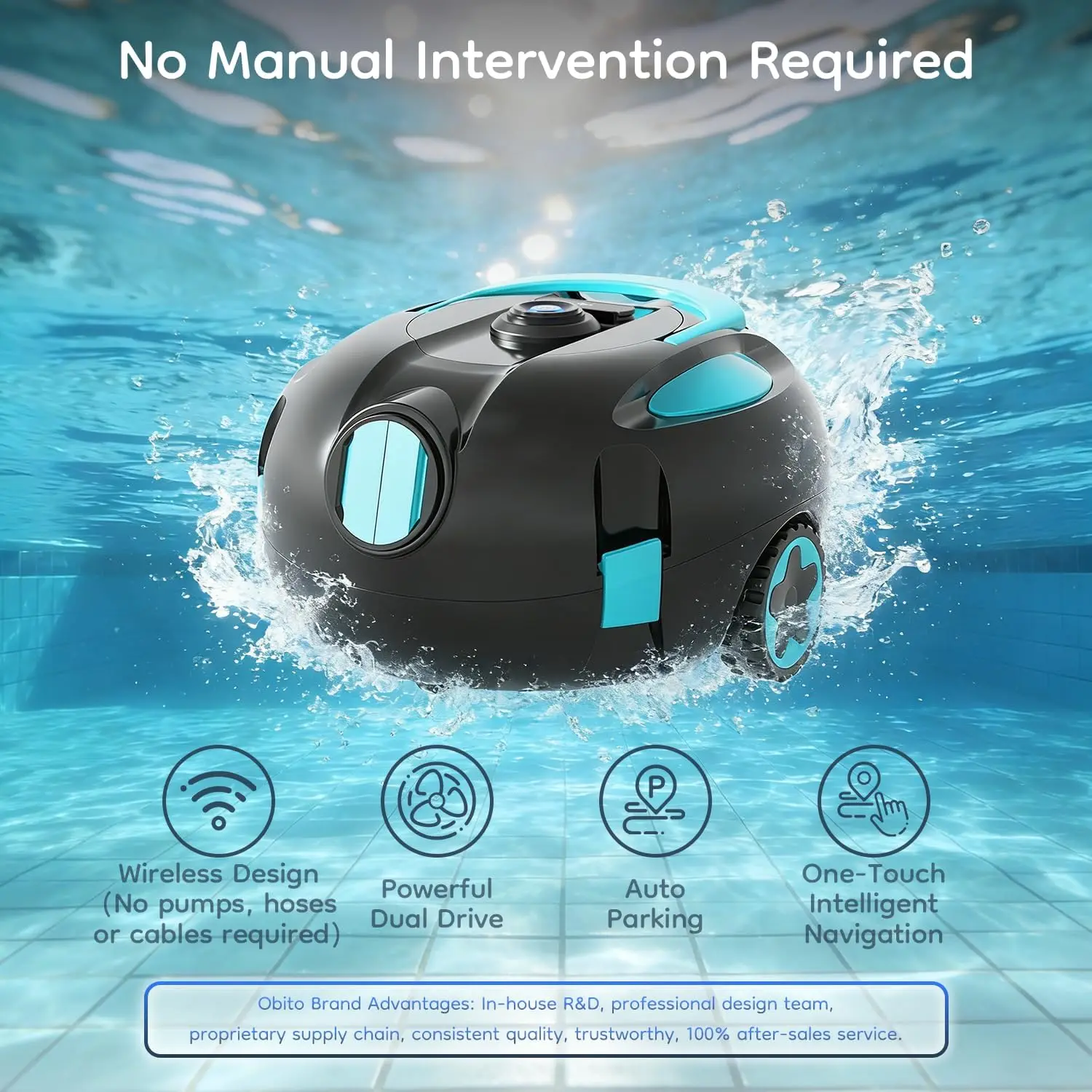 2026 Model Cordless Automatic Pool Cleaning Robot – Suitable for All Pool Types; Features 17,000 L/h Suction Power, Dual Roller Brushes, a 180-Micron Filter Tray, and a 2.2L Debris Bin. Portable Design Compatible with Depths up to 98.43 Inches; Includes a