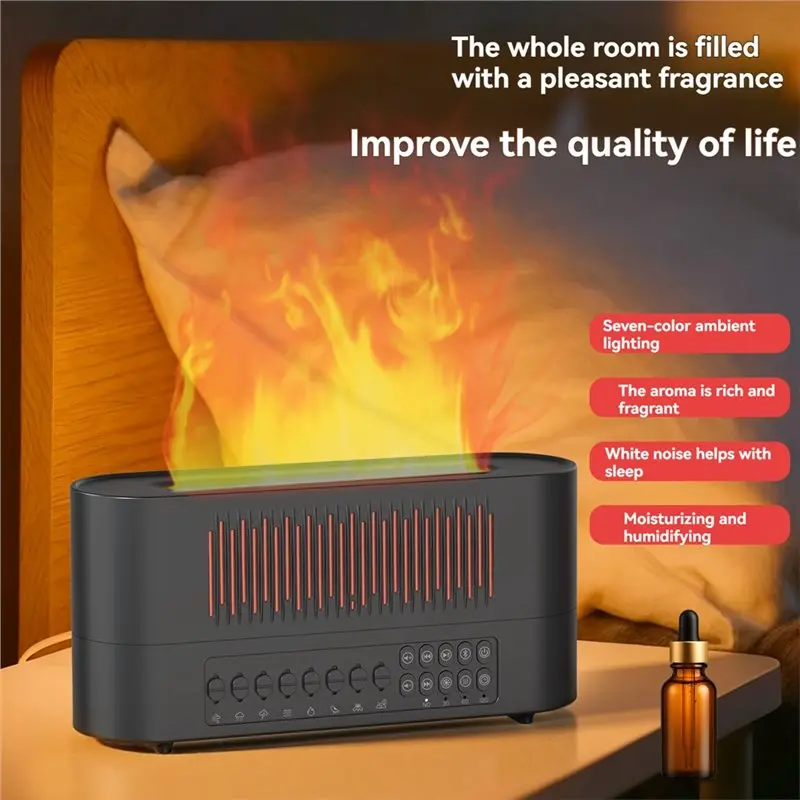 Efficient-Aroma Diffuser Flickering Flame 260Ml Essential Oil Diffuser With Bluetooth Speaker White Noise Speaker& Humidifier B