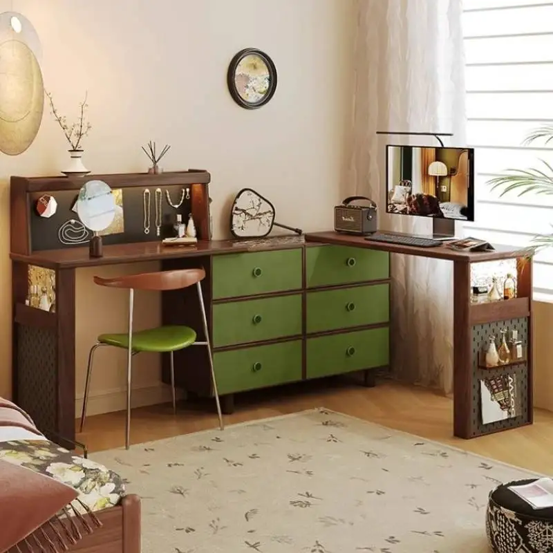 

Brown Green Wood Vanity Tables Aesthetic Folding Unique Light Makeup Dressers Bedroom Drawers Luxury Penteadeira Furniture Home
