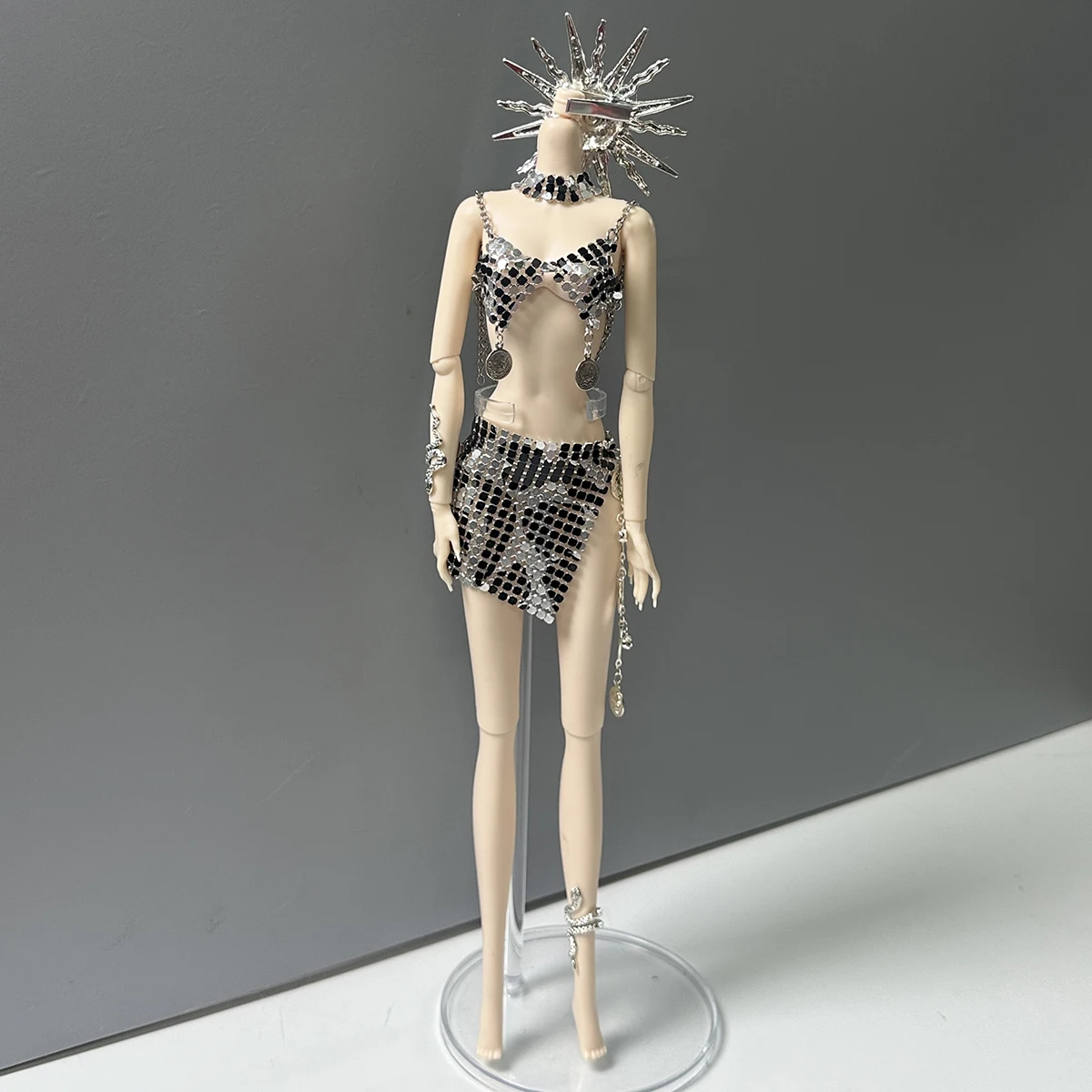Luxury Unique Design Sun Goddess/Evil Dragon/Cleopatra-Style Theme Metal Sequin Evening Gowns For 1/6 FR Babi Supermodel Doll