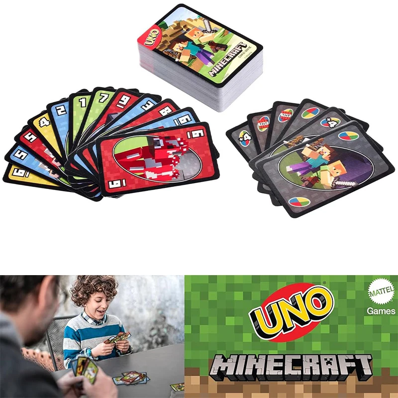 Mattel Games UNO Minecraft Special Rules Card Game Family Night Travel Camping Party Board Games Holiday Gifts Kids Toys