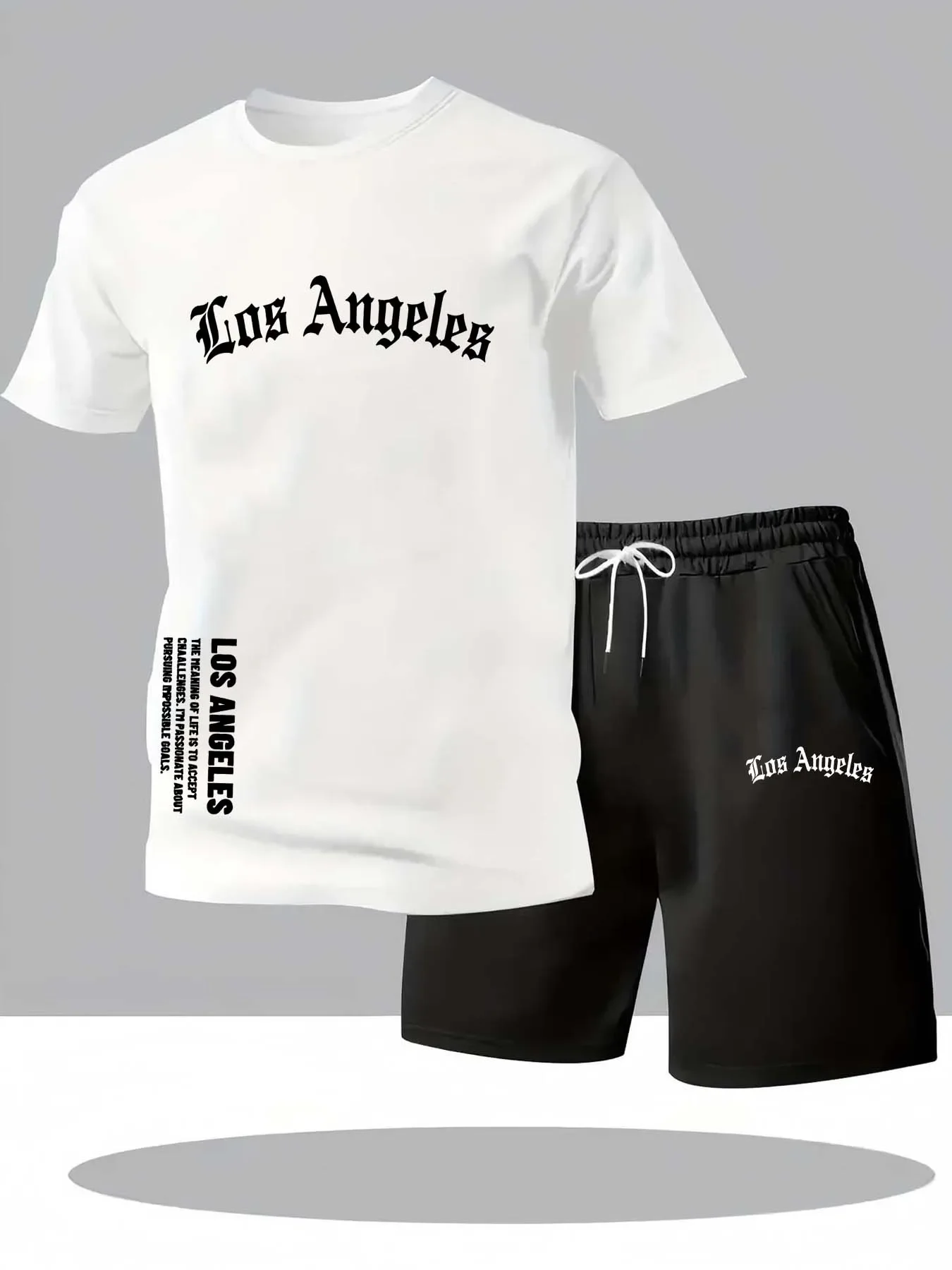 

Мужские модные комплекты из двух предметов, футболка Los Angeles, шорты, дышащий спортивный костюм для тренировок, удобная одежда для активного ношения