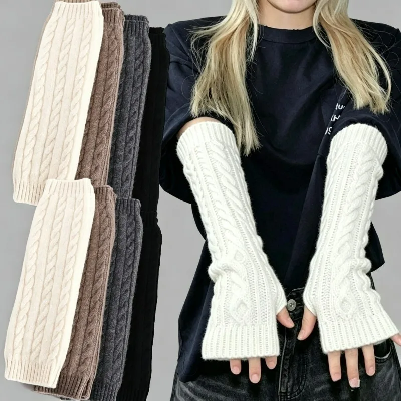 Solid Color Long Twist Fingerless Gloves Half Black Over Elbow Gothic Gloves Women Autumn Winter Arm Wrist Sleeve Hand Warmer