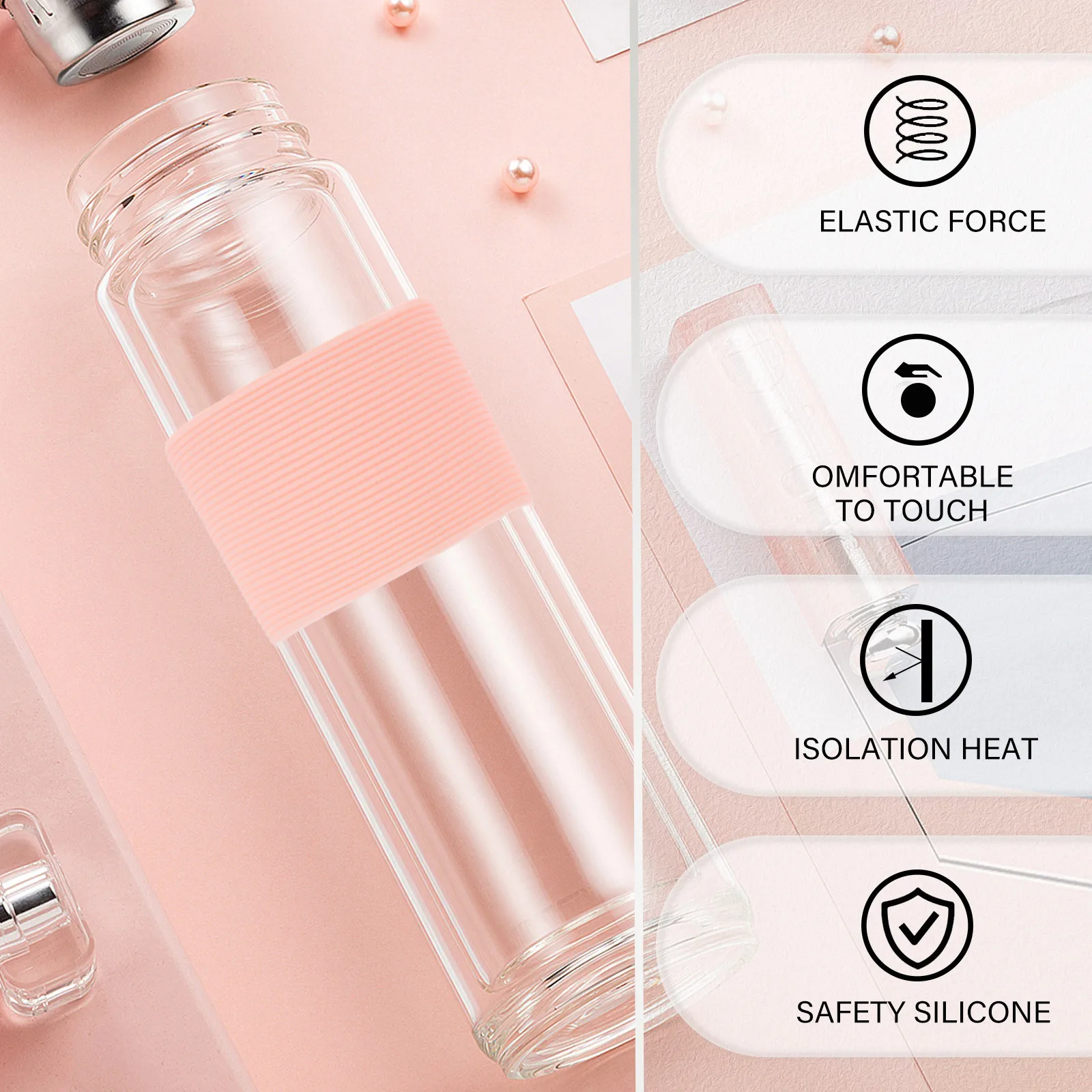 

6pcs Silicone Sleeve Anti-Slip Insulated Feeding Cover Soft Protection Milk Bottle Sleeve For Glass Bottle Protector
